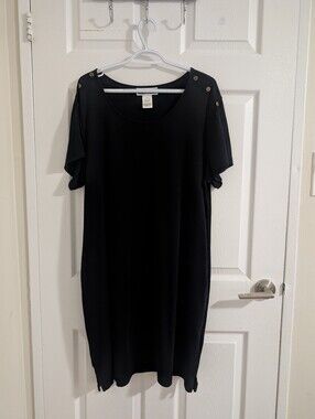 Karen Scott Sport Black Cotton Tunic Dress Nautical, Minimalist, Casual Chic, 2X